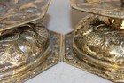 A FANTASTIC PAIR OF 17TH C EMBOSSED AND ENGRAVED BRASS MID DRIP CANDLESTICKS — photo 5
