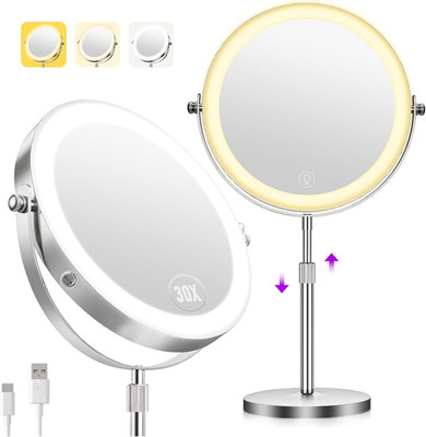 1X/30X Makeup Mirror with Lights, Brightness Adjustable with 3 Colors, Double Si