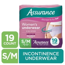 Assurance Women's Incontinence & Postpartum Underwear, S/M , (19 Count)