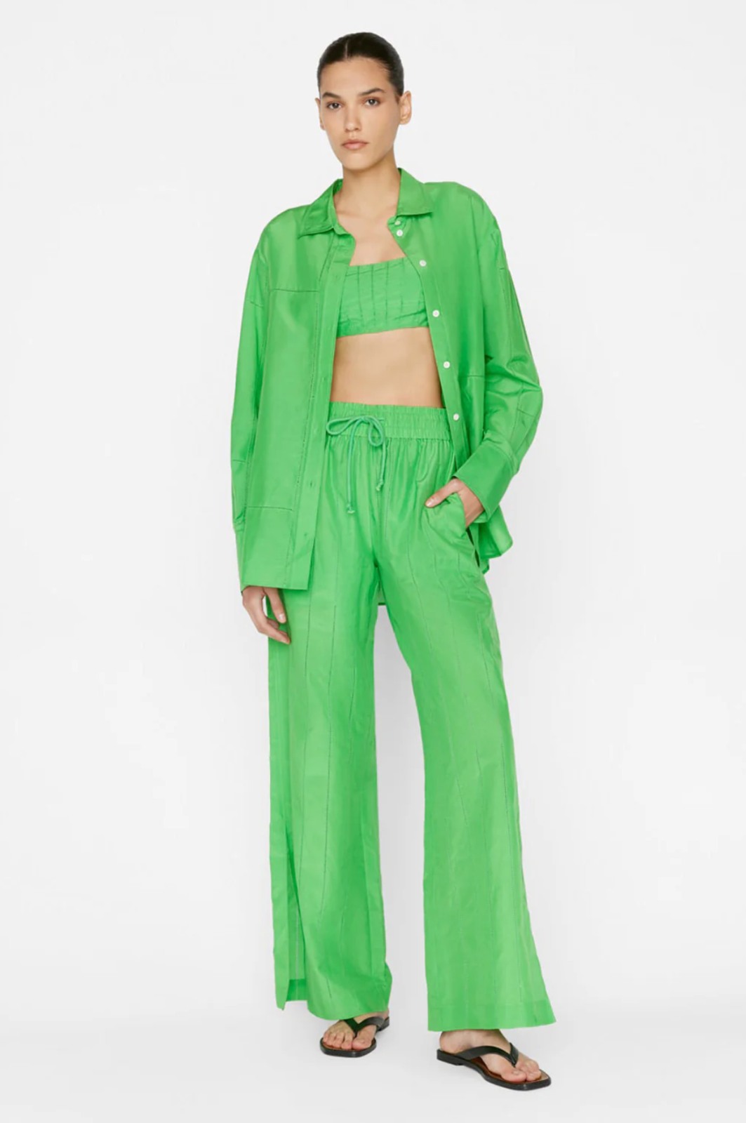 FRAME Women's Pants Size Small - Drawstring Lounge Wide Leg- Bright Green- $460