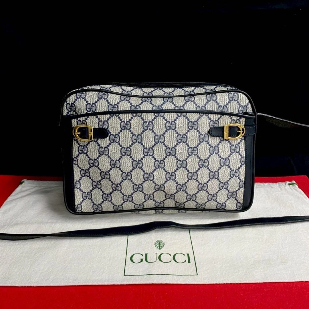 Gucci ancien sac à bandoulière en cuir logo Gg pochette bleu marine m2_0422