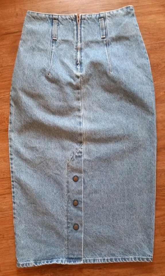 Camisa de peluche Jean Co de colección falda de jean recta de cintura alta hecha en EE. UU. abertura a presión Foto 3 de 4