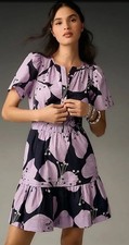 Anthropologie The Somerset Mini Dress Lavender Purple Floral Sz M Petite Cotton