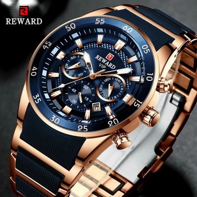 REWARD Men Quartz Watches Multifuction Date Wristwatch Business Male Gold Watch