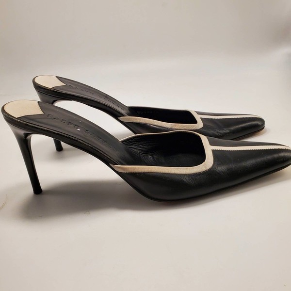 Ralph Lauren Collection Italian Leather Pointed Toe Mules Black Cream 8B WG4822B