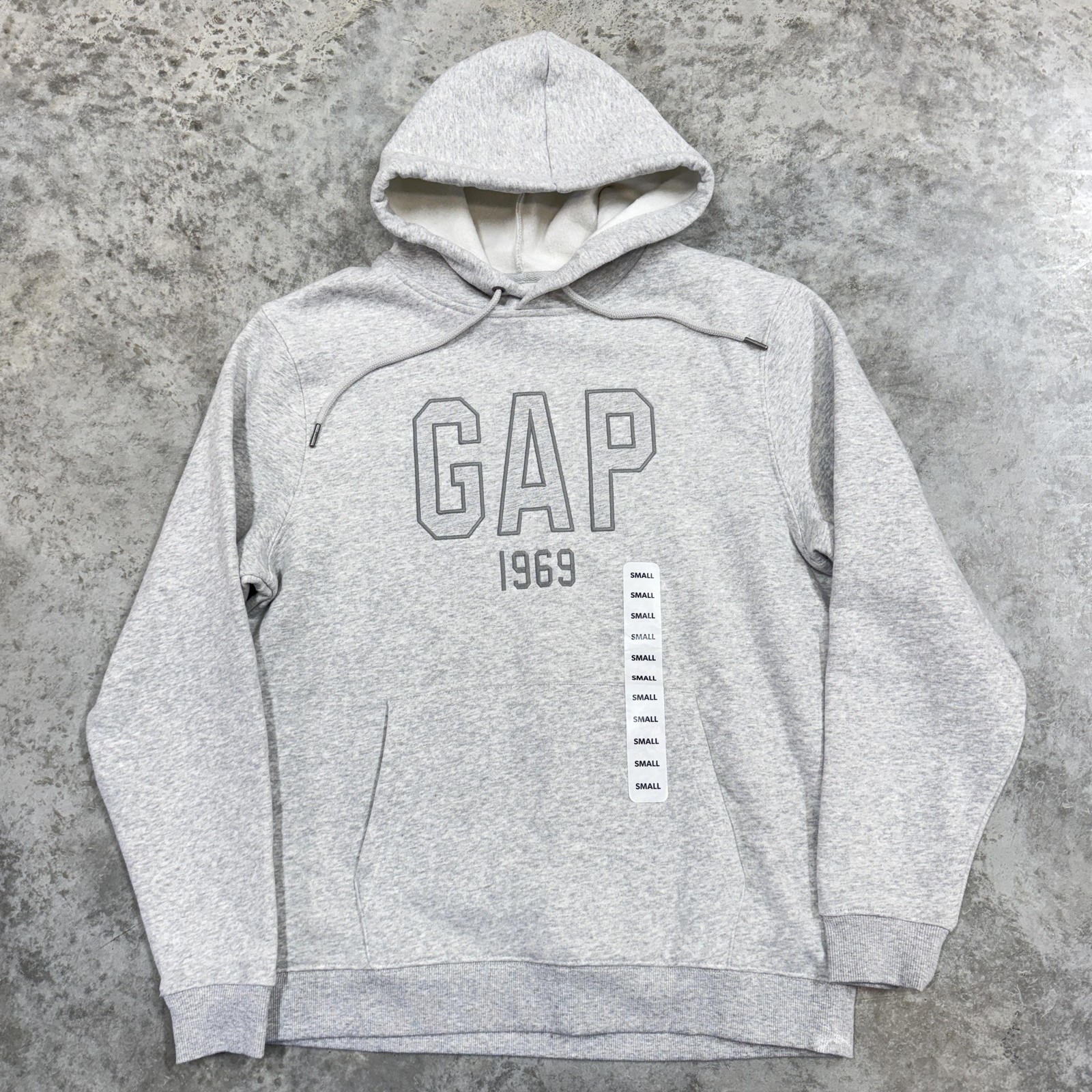 GAP Hoodie Sweatshirt Mens Small Gray Logo Pullover Fleece 1969 Kangaroo Pocket