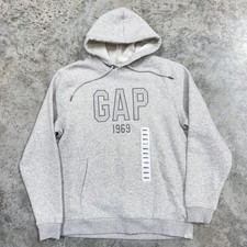 GAP Hoodie Sweatshirt Mens Small Gray Logo Pullover Fleece 1969 Kangaroo Pocket