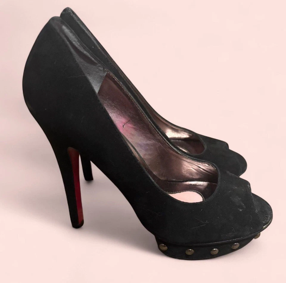 Paris Hilton Destiny Stiletto Pumps Heels, Size 5 1/2, Black With Pink Bottom - Image 2 of 4