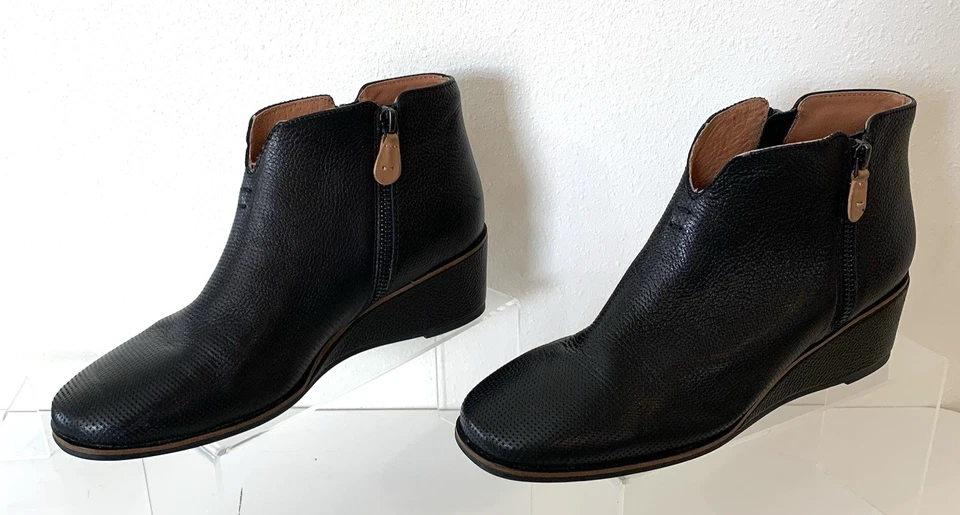 Botines Gentle Souls Kenneth Cole Negro Ella Cuña Cuero Cremalleras Laterales 9M Foto 2 de 4