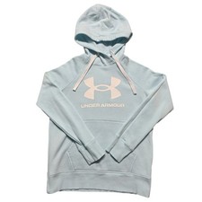 Under Armour Womens Rival Fleece Hoodie Light Blue Logo Pullover XS Loose Fit
