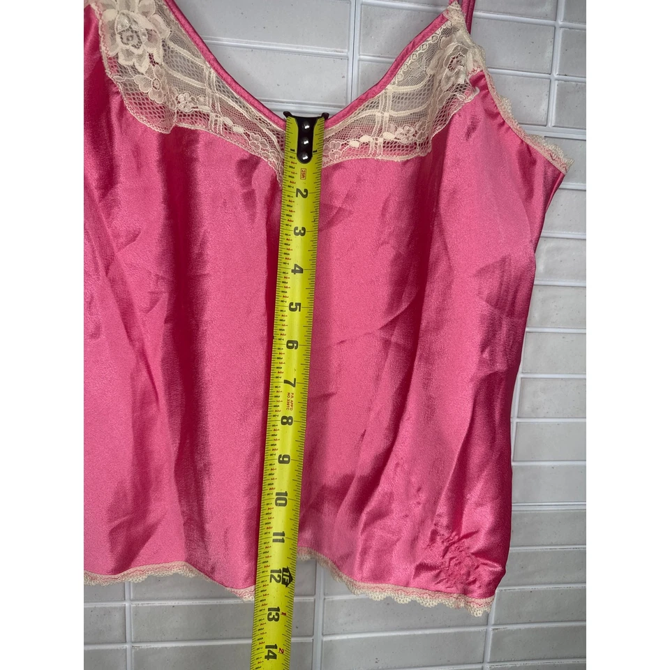 Vintage Valentino Camisole Medium Pink Cream Lace Trim Slip Tank Top Polyester - Image 3 of 4