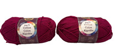 Lot 2 Skeins Lion Brand 24/7 Cotton Yarn 3.5 Oz 186 Yds Each Color 144 Magenta