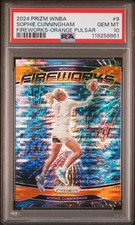 2024 PANINI PRIZM WNBA FIREWORKS ORANGE PULSAR #9 SOPHIE CUNNINGHAM 28/75 PSA 10