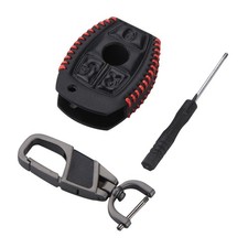 For Mercedes Benz E 3-Button Remote Key Case Bag Fob Holder Leather Cover Chain;