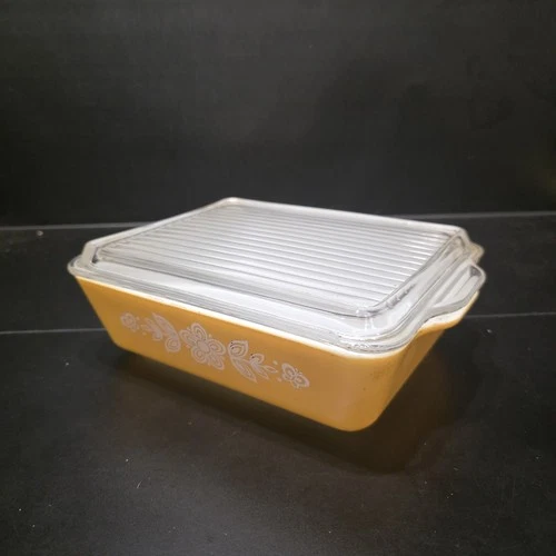 Pyrex 0503 Golden Butterfly 2 Qt Loaf Pan Dish w Lid Vintage USA Bakeware