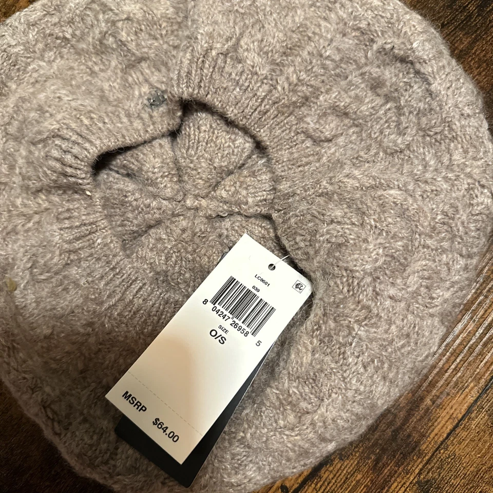 Lauren Ralph Lauren Cable Knit Beret Hat French Beanie Taupe Soft Warm $64 - Image 3 of 3