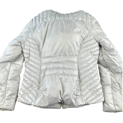 GUESS Los Angeles Silver Puffer Jacket Ecopelliccia Cappuccio Cappotto Invernale L/G - Foto 11 di 11