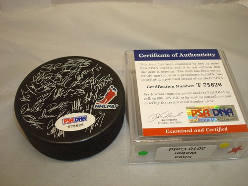 Disco de hockey dorado firmado por Shea Weber equipo canadiense 2010 autografiado PSA/ADN certificado de autenticidad 1A - Imagen 2 de 3
