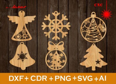 Ornement de Noël svg, Ensemble de 6 fichiers de décoration d arbre de Noël CNC