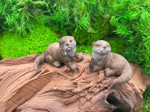 Polyresin Figur Otter zweifach Wassermarder Marder Raubtier Tier Dekofigur - Picture 2 of 6