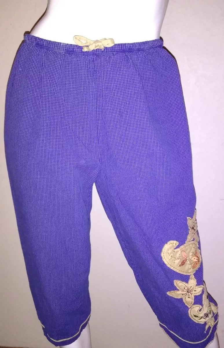 Checkered Pajama Pants Womens Small Sleep Sense Embroidered Floral Paisley Patch