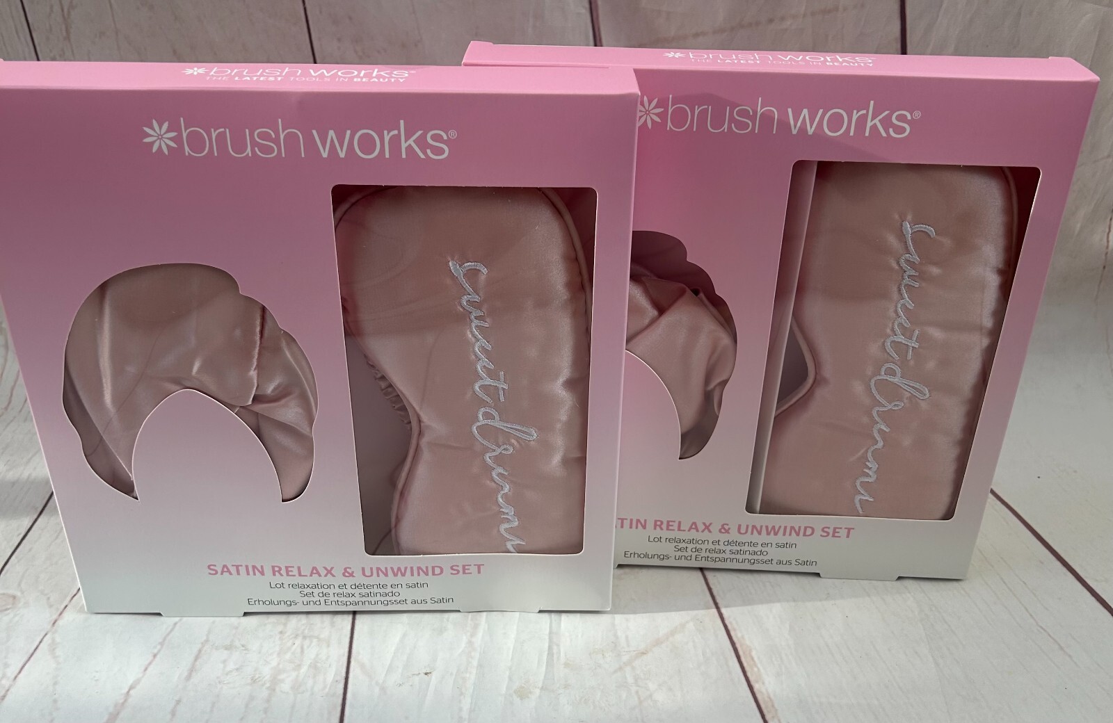 Brush works  x2 Satin sleep mask & hair turban Pink, Sets
