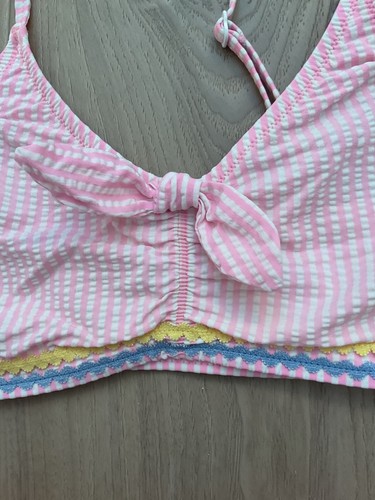Crewcuts J. Crew J.Crew Girls Pink & White Striped Seersucker Bikini Size 12 Pol - Picture 3 of 7