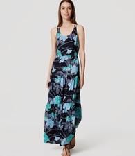 NWT Ann Taylor Loft Floral Tiered Maxi Dress size 0 Fresh Navy 10 Blue $98