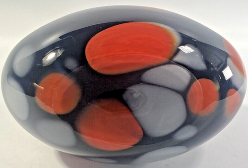 Beautiful Art Glass Vase Black with White & Orange Accents 10" - Picture 16 of 21