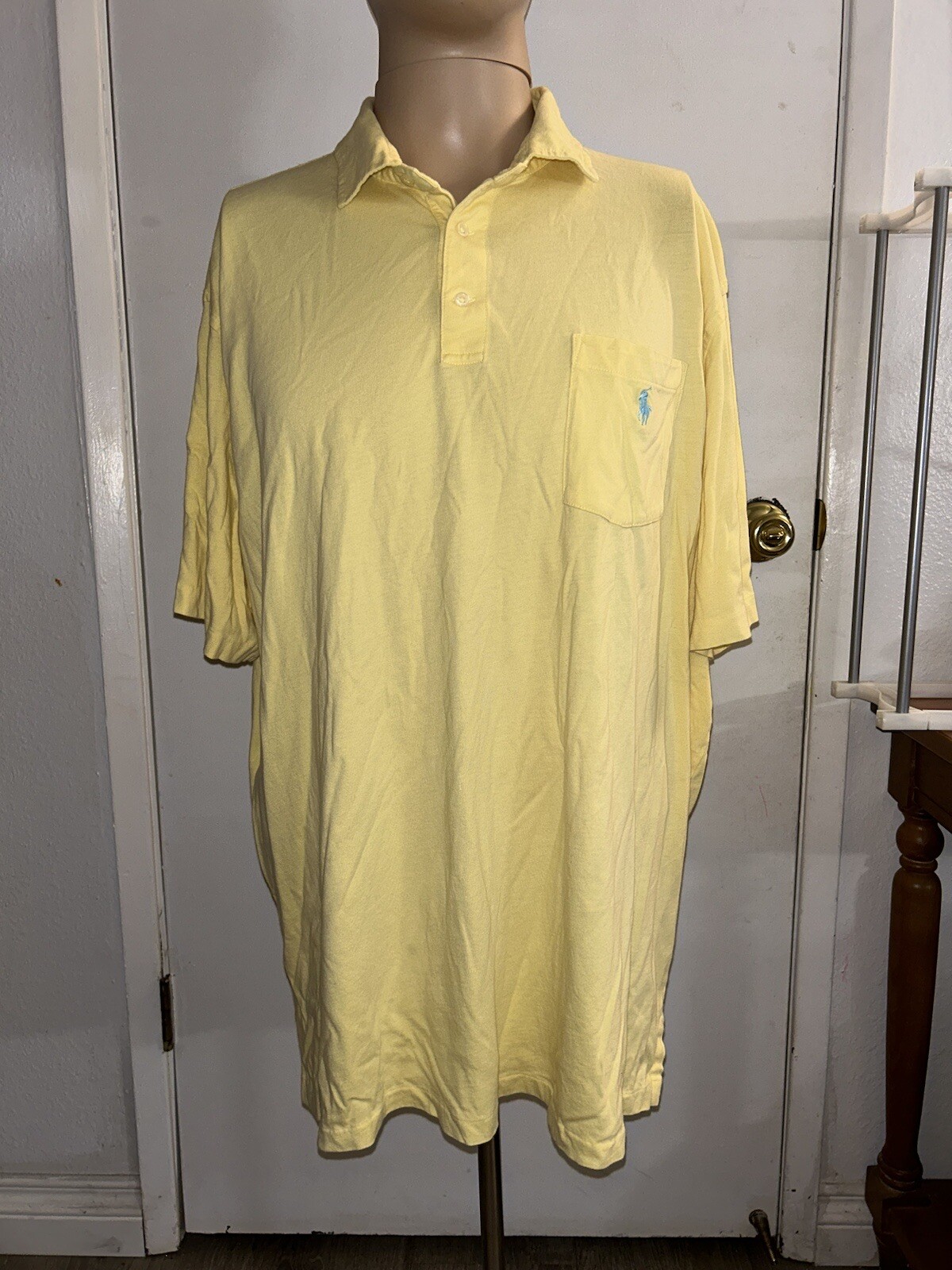 PONY Polo Ralph Lauren camicia uomo manica corta vestibilità classica gialla tasca frontale taglia XL