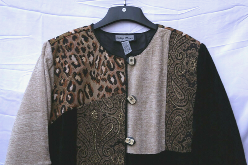 Indigo Moon Tapestry Boho Art to Wear Patches Animal Button Up Coat Cardigan 1X - Bild 3 von 7