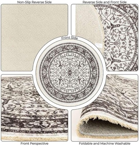 Ultra-Thin (0.25 in) Black Gray Washable Non-Slip Area Rugs for Living Room