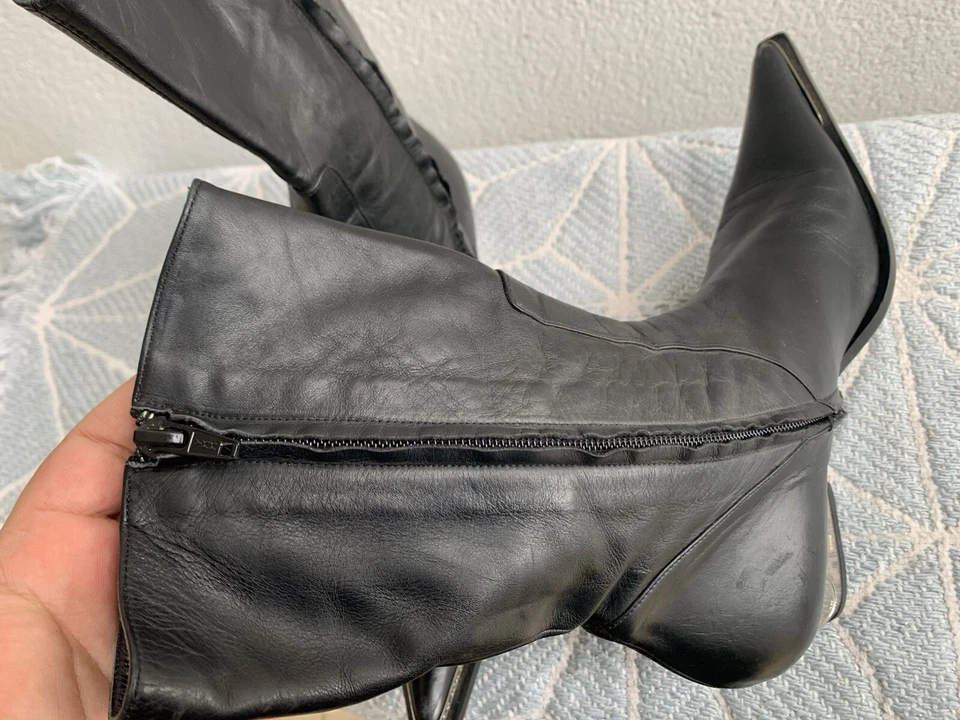Richmond Boots Size 37 Black Leather Logo Pointed Toe Made In Italy - Image 4 of 4