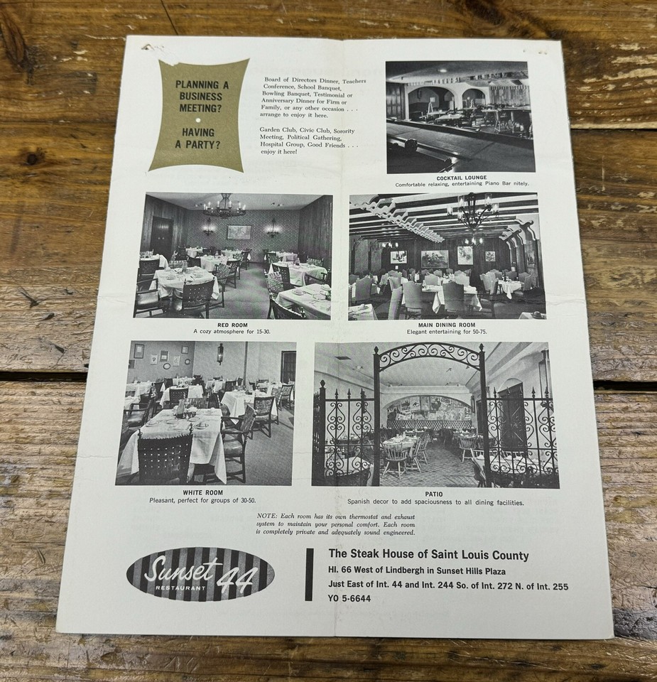 1960's Original Menu SUNSET 44 Restaurant Saint Louis Missouri | eBay
