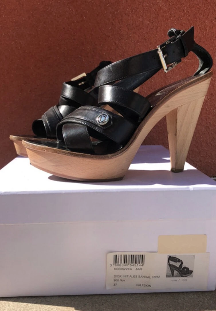 Chaussures sandales à talons et plateforme femme Dior taille 37 en cuir noir
