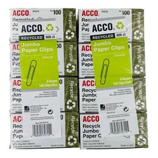 16 Boxes Acco Jumbo Paper Clips Recycled Smooth Finish 100 Paper Clips per Box