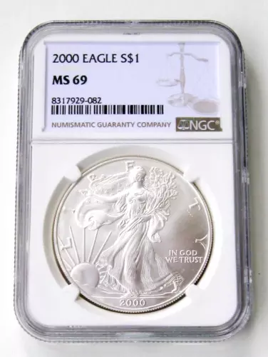 2000 $1 American Silver Eagle NGC MS69 Brown Label - (A19)