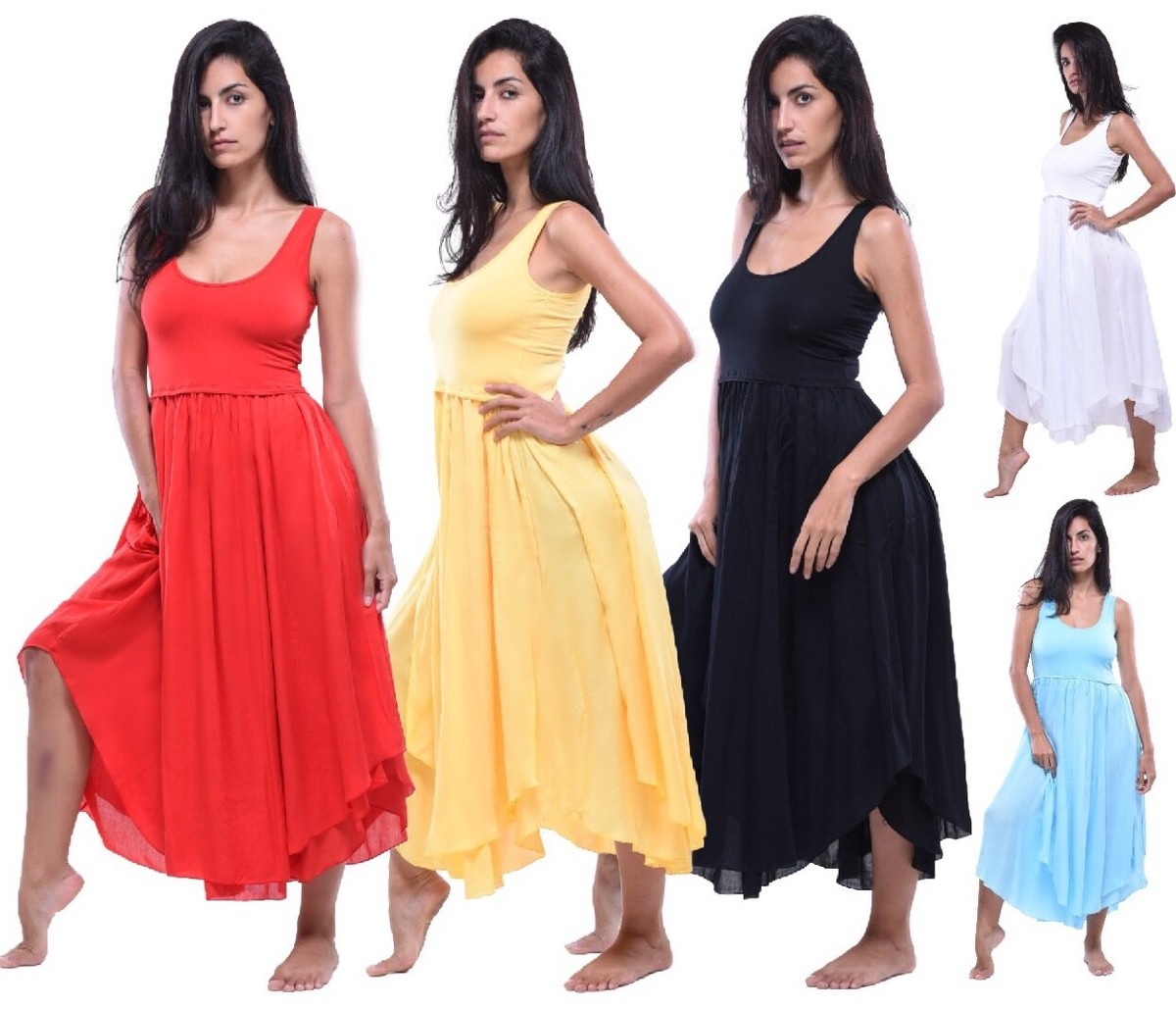 fashion midi 3/4 length dress 2 layer chic sleeveless s m l xl | eBay