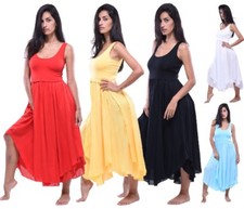 fashion midi 3/4 length dress 2 layer chic sleeveless s m l xl 