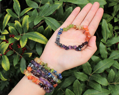 10 Pcs Stretch 7 Chakra Chip Gemstone Bracelet: Wholesale Bulk Lots 7.5''