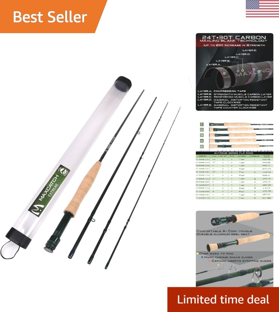 IM6 Carbon Fly Fishing Rod 4-Piece 9 Feet - Premium Entry-Level 