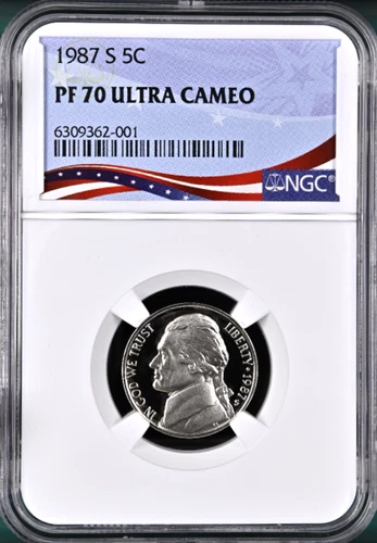 1987-S Proof Jefferson Nickel, Graded PF70UC by NGC * Extremely Low Population!