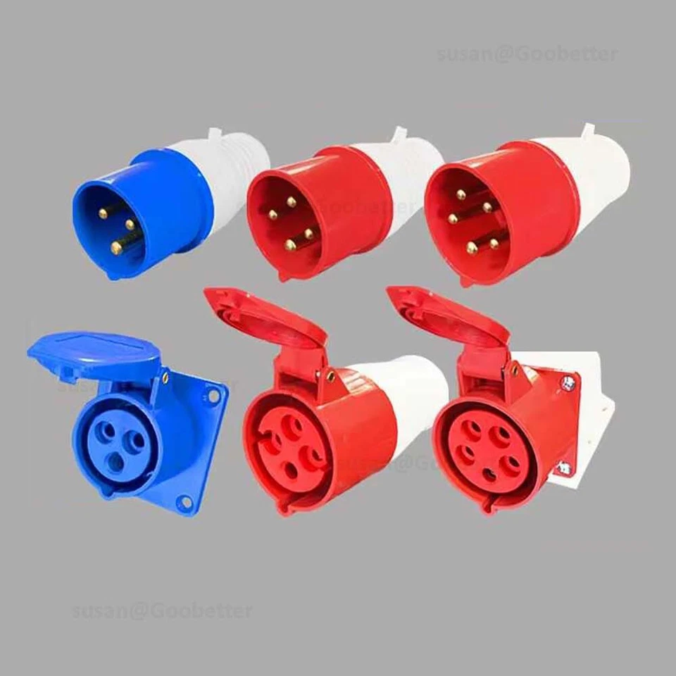 16A 32A 3/4/5 Pin Blue Industrial Plugs & Sockets Caravan Camping IP44 Hook-ups - Image 2 of 4