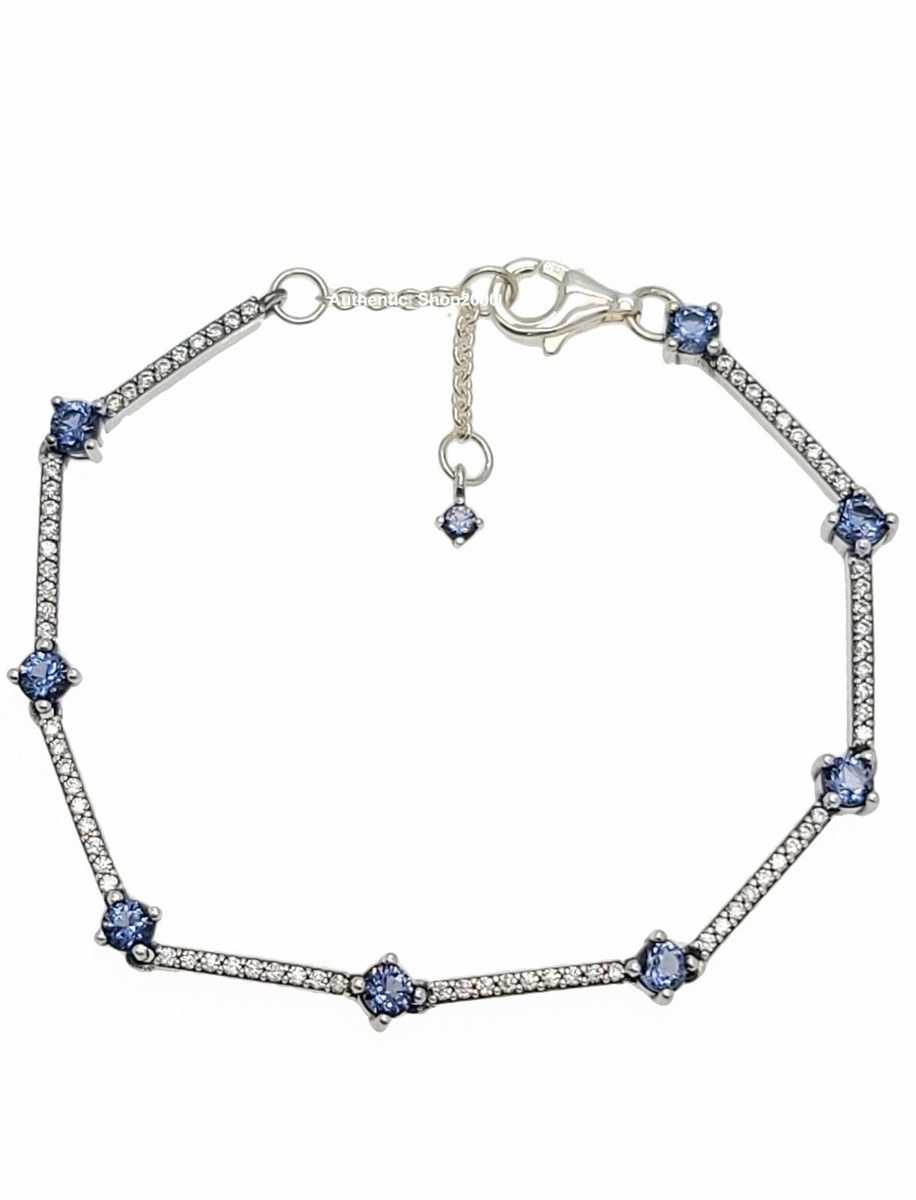 NEW 100% Authentic PANDORA 925 Blue Sparkling Pavé Bars Bracelet