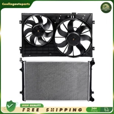 Radiator & Radiator Condenser Cooling Fan Kit For 2005-10 Volkswagen Jetta 2.5L