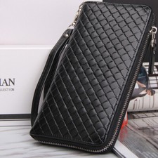 Men's Bifold PU Leather Wallet Long Zip Clutch Purse Credit Card Holder Handbag