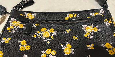 Coach Black Yellow White Flowers Small Shoulder Bag w/Tag Charms