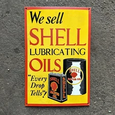 SHELL LUBRICATING OILS Vintage 1980’s Reproduction Enamel Sign