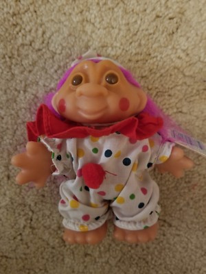 Vintage Dam Adopt A Norfin Troll 5 Inch Clown-1986- Fuschia Hair-  closed smile