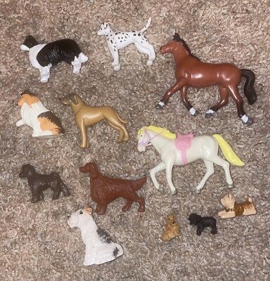 LOT Plastic Dogs & Horses, Figures Fox Terrier - White Black Brown Brown Toys